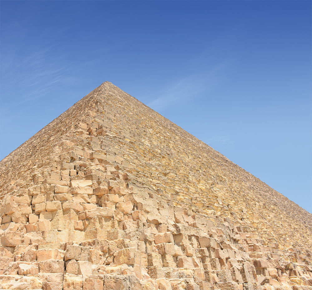 The Great Pyramid of Giza is the largest pyramid in the world, made of 2.3 million stone blocks ranging from two to thirty tons each. It was built for Khufu around 2650 BC. This massive structure was one of the Seven Wonders of the Ancient World and is the only one that survives.