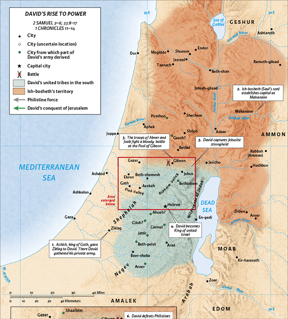 David’s Rise to Power map of Israel