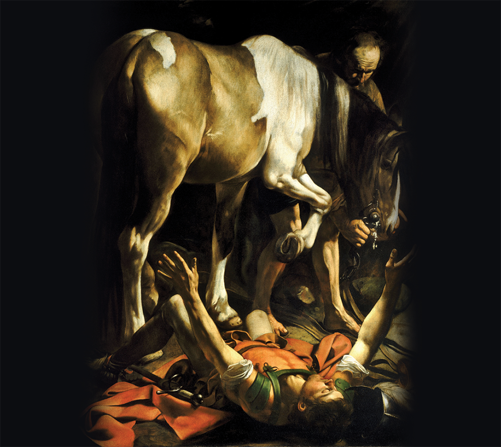 Conversion [of St. Paul] on the Way to Damascus by Michelangelo Merisi da Caravaggio (ca 1600). Luke narrates this event three times in the Acts of the Apostles.
