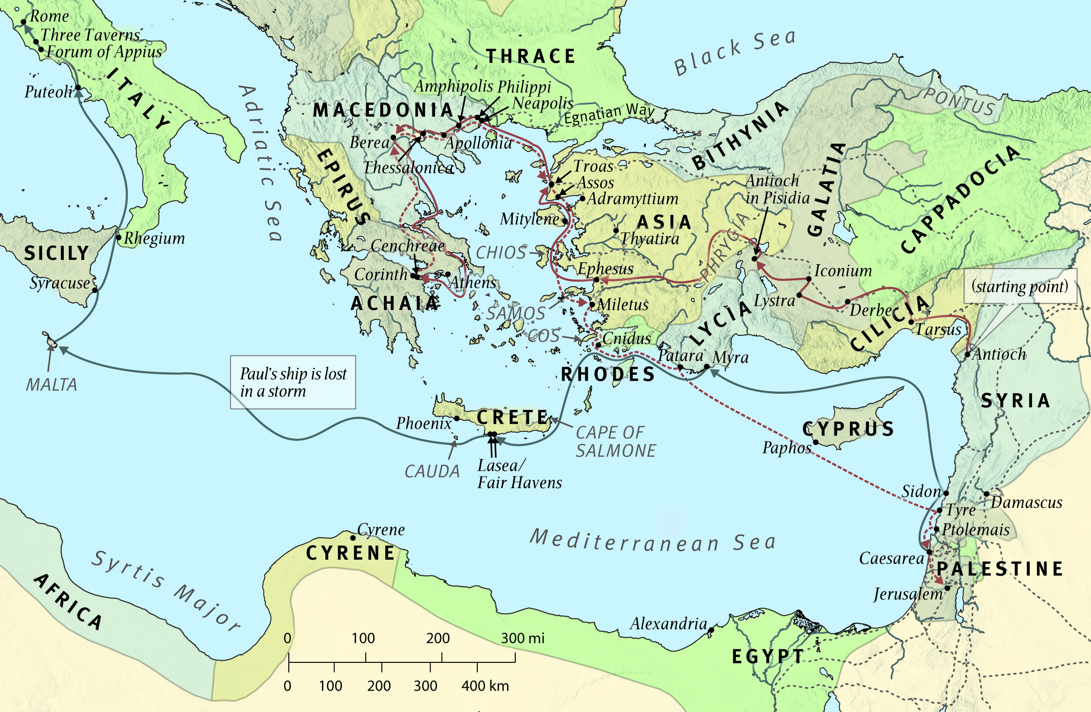 Map 14: Paul’s Third Missionary Journey and His Voyage to Rome