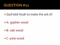 JOURNEY THROUGH THE BIBLE:  Genesis Quiz 2 