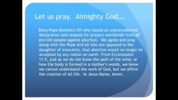 Pope Benedict Calls for Worldwide Prayer Against Abortion (The Evening Prayer - 17 Nov 10) 