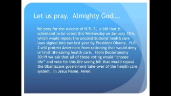 The Evening Prayer - 09 Jan 11 - House to Vote on Obama Care Repeal Next Week  