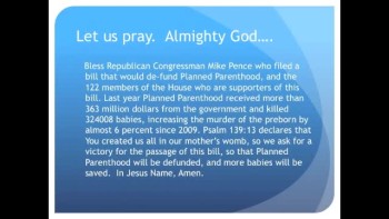 The Evening Prayer - 12 Jan 11 - Pence Files Bill to De-Fund Planned Parenthood Abortion Biz  