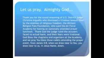 The Evening Prayer - 14 Feb 11 - Atheists Lose Lawsuit...Air Force Academy Hosts Prayer Luncheon 