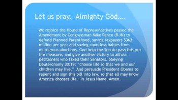 The Evening Prayer - 20 Feb 11 - Bill to Defund Planned Parenthood Passes House 240-185  