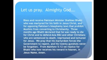 The Evening Prayer - 12 Mar 11 - Pakistani Christian Shot Dead for Opposing Blasphemy Laws  