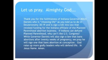 The Evening Prayer - 09 May 11 - Victory! Indiana Defunds Planned Parenthood  
