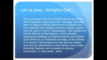 The Evening Prayer - 10 May 11 - Obama forces Homosexual Weddings in Military Chapels  