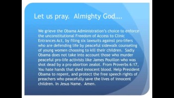 The Evening Prayer - 12 May 11 - Obama Sues Pro-life Protesters  