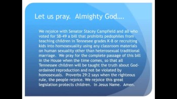 The Evening Prayer - 25 May 11 - TN Senate ban teachers from recruiting kids into homosexuality  