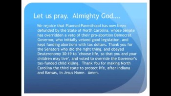 The Evening Prayer - 24 June 11 - North Carolina Defunds Planned Parenthood, Senate Overrides Veto 