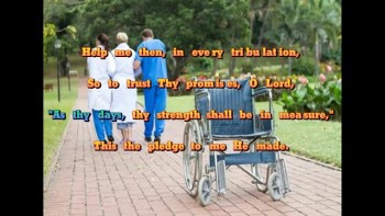 Day by day, and with each passing moment,<br />Strength I find to meet my trials here;<br />Trusting in my Father's wise bestowment,<br />I've no cause for worry or for fear.<br />He, whose heart is kind beyond all measure,<br />Gives unto each day what He deems best,<br />Lovingly its part of pain and pleasure,<br />Mingling toil with peace and rest.<br />