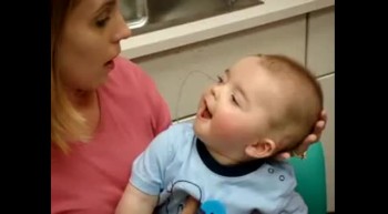 8 Month Old Deaf Baby's Reaction To Cochlear Implant Being Activated  