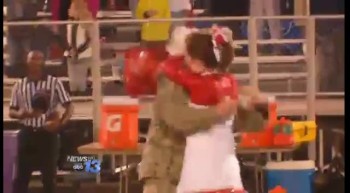 Soldier Father Surprises Cheerleader Daughter 