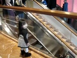 This little girl is a blessing. As all of these people travel down the escalator at the mall, she's there to make them smile with a friendly wave. So cute!