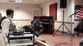 Jared plays the National Anthem during homeschool group closing program