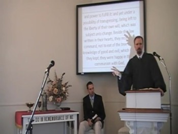 Our first parents were placed in a perfect environment, the Garden of Eden, and were made good and innocent of any sin. Yet, in God's providence, they were given natures that were liable to sin, and they were given a test within the Garden to see if they would obey God for no apparent reason at all, beyond his mere will.  Watch as Pastor MacLaren provides a commentary on the Westminster Confession of Faith during the Sunday Worship Service of First Presbyterian Church in Perkasie, PA, on September 14, 2014. First Church is a member of the Orthodox Presbyterian Church.  The Rev. R. Scott MacLaren is the pastor.