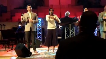 Soloist Dana Rozier and Aloma Baptist Church's praise team lead in singing "There Is A Fountain Filled With Blood", 6/22/14.  Aloma continues to worship the Lord.
