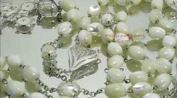 Mother of Pearl Beads Sterling Silver Rosary 