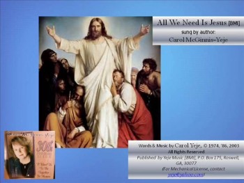 The difference between a person's bad or good intentions, comes down to one word... 'Motive'. Do we have physical and material needs in this life? Yes! But, regarding life-choices and 'life-after-death', we need Jesus. Originally recorded in 1986 at Hilltop Studios in Nashville, this is one of the songs on my '30th Anniversary Album...I Want Us To Be Together In Heaven'. A simple song with a 'life-challenging' message. Are you seeking success, fame, and fortune, guided by the One who owns it all? And if you succeed in all these areas, can you pass the 'motive' test? 'That' test can keep us all grounded and with the right focus...because... 'All We Need Is Jesus'!