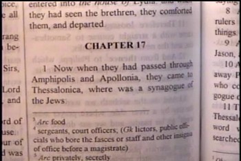 I preach Jesus    –  Acts 16:38--17:5  - BFTBC Midweek Service  – Pastor D. A. Waite<br />					<br />On Thursday August 27, 2015,  Pastor D. A. Waite discussed Acts 16:38–17:5  at the midweek service of the Bible For Today Baptist Church of Collingswood, New Jersey.<br /><br />All midweek services are streamed live Thursdays at 8:00 pm ET at  https://biblefortoday.org/flow_player.htm<br />							<br />Pastor D. A. Waite<br />Bible For Today Baptist Church<br />900 Park Avenue<br />Collingswood, NJ 08108		<br />				<br />www.BibleForToday.org<br />856-854-4747<br /><br />Acts 16:38 -- 17:5  <br /><br />38 And the serjeants told these words unto the magistrates: and they feared, when they heard that they were Romans.  39 And they came and besought them, and brought them out, and desired them to depart out of the city.  40 And they went out of the prison, and entered into the house of Lydia: and when they had seen the brethren, they comforted them, and departed.<br /><br /> Now when they had passed through Amphipolis and Apollonia, they came to Thessalonica, where was a synagogue of the Jews:  2 And Paul, as his manner was, went in unto them, and three sabbath days reasoned with them out of the scriptures,  3 Opening and alleging, that Christ must needs have suffered, and risen again from the dead; and that this Jesus, whom I preach unto you, is Christ.  4 And some of them believed, and consorted with Paul and Silas; and of the devout Greeks a great multitude, and of the chief women not a few.  