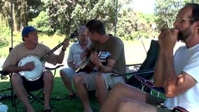 Steve Allen and friends playing at mens camp. Sadly Steve the banjo player died shortly after this recording with a heart attack. But we know Jesus had him in the palm of His hands.