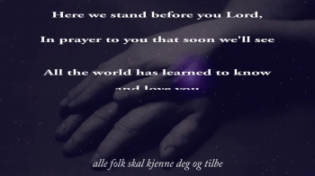 Norwegian text and melody,<br />Kjersti Hundsnes Ørnhaug ©1997<br />Musical track from CD "Du Har Talt" (You Have Spoken)<br />recorded in Bergen, Norway 7th of March 1998.<br />Soloist: Kjersti Hundsnes Ørnhaug<br />Singers: <br />Anna Farestveit<br />Sissel Kristing<br />Kathrine Johnsen<br />Tavis Ekse<br />Karianne Sørensen<br />Eva-Malene Nilsen<br />Tone Vike<br />Ann Iren Jessen<br />Ingrid Smith<br />Kjersti H Ørnhaug<br />Stein Ørnhaug<br />Kristin Sande<br />Nina Reynolds<br />Roald Sletteland<br />Dag Sveinung Åsheim<br />Øystien Sørensen<br /><br />Musicians:<br />Trumpet: Åge Reite & Olav-Kåre Klovning<br />Saksophone: Trygve Hellesen<br />Cello: Werner Bryn<br />Piano: Norleif Askeland<br />Hammond/synth/piano: Atle Hundsnes<br />Bass: Lars Nilsen<br />Percussion: Karin Fjordheim<br />Drums: Morten Gundersen<br /><br />Recording: P A Produksjoner, Bergen<br />Live-PA: Jan Olav Åmdal<br />Recording: Roy Eide<br /><br />Editing at CS-Studio, on Askøy<br />Technician: Roy Eide<br /><br />Keyboard and mixing at Sagevik Studio, Stavanger May 1998<br />Technician: Helge Tjelta<br /><br />Arrangement and production: Stein and Kjerste Ørnhaug<br />Co-production: Helge Tjelta<br /><br />Mastering: Helge Tjelta<br />© and ℗ KF-Produksjoner.<br />Used with kind permission.<br /><br />English text Richard Mure Exelby, 1998, revised 2011;<br />This translation is not to be construed as a definitive version officially approved by Kjersti who reserves the right to make her own choice of translation or version.<br /><br />Music Video compilation and final text revision<br />Richard Mure Exelby, January 2019