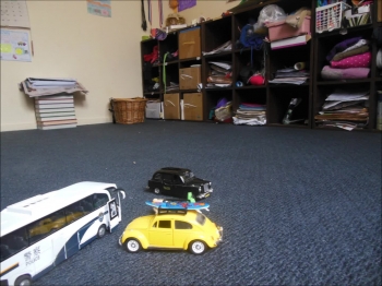 Bear helps when two cars crash.