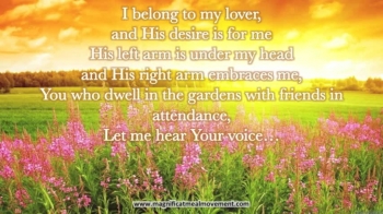 Song of Songs has been Composed and Sung by the Magnificat Meal Movement Choir and is based on the book of Song of Songs in the Bible. This song is a love song between you and your Father God in heaven so let your heart and soul sing to Him and be consumed in His love. <br /><br />© 2016 Video and Sound Recording Magnificat Meal Movement Int <br />https://www.magnificatmealmovement.com