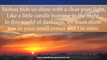 Hallelujah Yashua bids us shine - this song has been sung by the Magnificat Meal Movement Choir - What a good reminder for us all to shine out our light and not darkness.<br />Original hymn from Public Domain - Edwin O Warner, Susan B Warner<br /><br />© 2016 Video and Sound Recording Magnificat Meal Movement Int <br />https://www.magnificatmealmovement.com