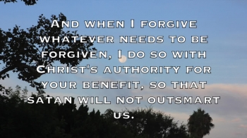 2 Corinthians 2:9-11 What is your experience with forgiveness? Do you feel any different after you forgive someone? Do you need forgiveness? What does Satan have to do with it? How can this be part of his evil schemes? patreon.com/eternalkingdompictures www.eternalkingdompictures.com http://conquerorthis.blogspot.com facebook.com/conquerthis Instagram: @eternalkingdompictures #more than a conqueror #bible study
