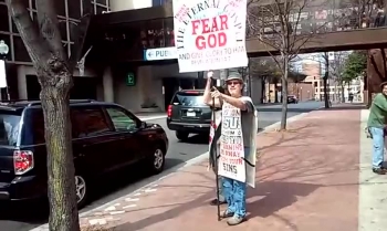 This is a cool trimmed clip from this video: https://www.youtube.com/watch?v=LVt81..., where Vic Mignogna, an anime voice actor who is a Christian, tells a bunch of protesting street preachers saying that God loves anime fans as much as He loves them. <br /><br />This is actually true, for according to John 3:16, "God so loved the world, that he gave his only begotten Son, that whosoever believeth in him should not perish, but have everlasting life."<br /><br />I used Kapwing to trim and edit the original video. :)