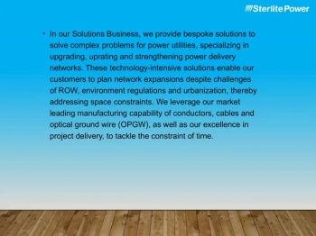 Sterlite Power is a leading integrated power transmission developer and solutions provider globally in Power Sector. We are focused on addressing complex challenges in the Power sector by tackling the key constraints of time, space and capital. Energy Delivery, Power Transmission Company. https://www.sterlitepower.com/who-are-we<br />
