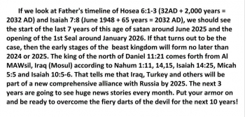 All of the prophecies of the entire Bible are  used to create this timeline of the next 3 to 4 years even if they are not mentioned here.