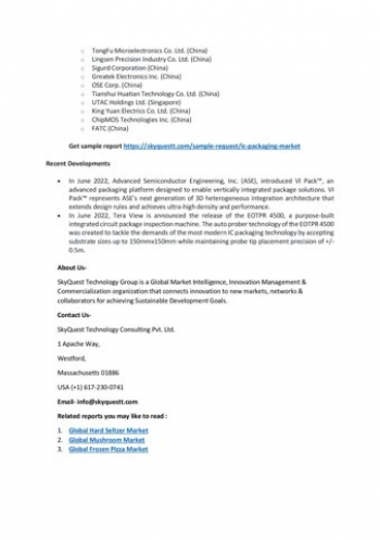 Global IC Packaging Market was valued at USD 78.18 billion in 2021, and it is expected to reach a value of USD 147.57 billion by 2028, at a CAGR of more than 9.50% over the forecast period (2022 - 2028).<br />know more https://skyquestt.com/report/ic-packaging-market