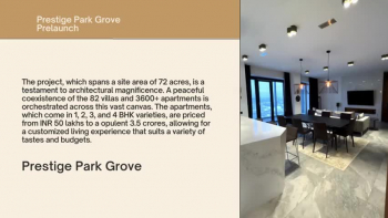 In Bangalore's Whitefield neighborhood, Prestige Park Grove is a cutting-edge private project. It consists of beautifully constructed 1, 2, and 3-room lofts and is produced by Esteem Gathering. This innovative new project spans more than 80 acres.
https://www.prestigeparksgrove.ind.in/