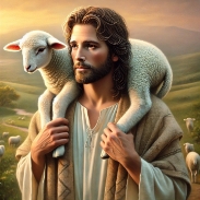 Depiction of a changed life since being saved by Jesus. A lost sheep held in His arms.