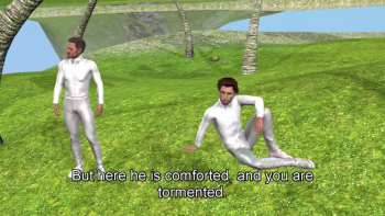 This is an animation of The Rich Man and Lazarus (an animated Bible story), with subtitles. There is a rich man, living in luxury every day, and meanwhile, a poor man called Lazarus. The rich man ignores the poor man. The poor man dies, and goes to Heaven, while the rich man goes to Hell. The story can be found in Luke 16:19-31. It is a parable taught by Jesus Christ.