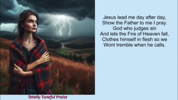 Folksie Praise
Verse
D       Gmaj7    D               A
Jesus lead me day after day,
D                Gmaj7    D            A
Show the Father     to me I pray.
Bm                   G
O how could I understand him,
D                       A
God above all gods.
Bm                G
Only when I see your works
        D                         A
And hear your holy word.

Chorus 
D                          Dmaj7
Father Son and Holy Spirit,
Em                A
Blessed Trinity.
D                               Dmaj7
Source of God and face of God
Em                 A           D
And voice of God to me.

Verse 
Jesus lead me day after day,
Show the Father to me I pray.
God who judges sin
And lets the fire of heaven fall,
Clothes himself in flesh
So we wont tremble when he calls.

Verse
Jesus lead me day after day,
Show the Father to me I pray.
God is clothed in light too bright
For mortals to behold.
We can touch your hem
And feel your power fill our souls.

CCLI Song ID: 7260963

