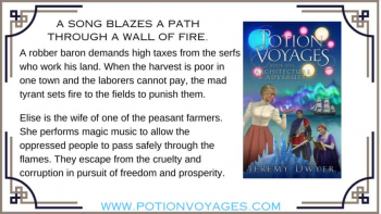 The poorest people often struggle under the crushing weight of their labors. When the harvest fails, and taxes cannot be paid, a cruel baron burns the fields to punish the peasant workers. 

Elise is a farmer’s wife and a woman of profound faith. She performs a song that is a prayer, asking God for rescue. The music allows her and the farmers to walk through a wall of fire and search for freedom from the tyrannical taskmaster.

Listen to the complete song at https://soundcloud.com/potionvoyages/wall-of-fire .