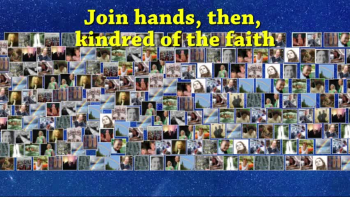 John Oxenham wrote these very apt verses as part of an anthology of his poems. It sold a quarter of a million copies. John Fahey was a masterful guitar player, specialising in bluegrass style. But especially important is the vision summed up in the first line, which was a response and further development of Rudyard Kipling's "East is East and West is West".
The third verse proved problematic as time passed and trends altered the meanings of words. "Gay" used to mean "joyful" - now it has been warped and corrupted into something else; in the same way, "bretheren" and "sons", which was in the original 3rd verse, were gender-neutral terms; they meant both sexes. But on the advent of feminism, jaundiced ears no longer grasped this, and so the verse had to be re-worded. But in reality, saying to a woman in Roman times that she was a "Daughter of God" would have been bad news: daughters would sooner or later (and often, sooner,) be sent away from her home and married off and to some man or other chosen at her father's whim and for his own selfish reasons.
I chose the word "kindred" instead of "bretheren" and "as His child" instead of "as a son".