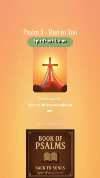 The "Book of Psalms: Back to Songs" project is a creative endeavor to restore the original spirit of the #psalms  -  as songs of worship, lament, praise, and reflection-by transforming them back into musical form, as many were written. Drawing from modern translations of the classic biblical texts, this project reimagines the Psalms with fresh musical arrangements that blend timeless messages with modern sounds.

Each Psalm is thoughtfully adapted into lyrical and melodic compositions, many using modern tools, to explore harmonies, instrumentation, and genre-blending arrangements. From soulful acoustic ballads and rock/pop hymns to country pieces and R&B-inspired tunes, the project seeks to make the Psalms accessible and resonate with today’s listeners, while staying true to their emotional and spiritual depth.
lyrics:
[Intro, Bright guitars + synth pads rising]
(Oh-oh-oh… we run to You, Lord…)
(Yeah… You never fail…)

[Verse 1, Reflective tone with acoustic + soft drums]
Listen, Lord, I’m calling again,
Hear my heart when words can’t explain.
You are my King, my morning song,
I lift my prayers as the light comes on.
Each sunrise, I bring it all,
And wait for Your voice to call.

[Pre-Chorus, Building energy, electric guitars join]
You are faithful through the night,
Your mercy leads me into light.

[Chorus, Full band – soaring worship energy]
Let all who run to You be glad,
Lift their voices, hearts unchained and free!
You’re our shelter when the storm winds crash,
Your love forever covering me.
You bless the righteous, make us strong,
Your kindness shields us all day long.
Oh Lord, we run to You —
Forever, we run to You!

[Verse 2, Rhythmic strumming, reflective tone]
You’re not a God who turns from truth,
No darkness hides inside of You.
The proud will fall, the lies will fade,
But grace remains, unafraid.
Your justice stands, Your heart is pure,
Your truth forever will endure.

[Pre-Chorus, Driving drums build tension]
Even when the shadows rise,
Your light is breaking through the skies!

[Chorus, Bold, layered harmonies + soaring synths]
Let all who run to You be glad,
Lift their voices, hearts unchained and free!
You’re our shelter when the storm winds crash,
Your love forever covering me.
You bless the righteous, make us strong,
Your kindness shields us all day long.
Oh Lord, we run to You —
Forever, we run to You!

[Bridge, Passionate build with drums and choir backing]
By Your mercy, I draw near,
You calm my heart, You crush my fear.
Guide me, Lord, make my way clear,
Your love remains — always here!

[Instrumental Break, Guitar + synth swell]
(Oh-oh-oh… Your love remains…)
(Yeah-yeah… You lift us high…)

[Final Chorus, Full anthem, choir harmonies soaring]
Let all who run to You be glad,
Lift their voices, hearts unchained and free!
You’re our shelter when the storm winds crash,
Your love forever covering me.
You bless the righteous, make us strong,
Your kindness shields us all day long.
Oh Lord, we run to You —
Forever, we run to You!

[Soft Outro, Acoustic + light synth pad]
Let all who run to You be glad…
(Oh-oh-oh, we run to You, Lord…)
Always sing joyful songs.

----
notes: Words updated for song lyrics
style: A high-energy worship rock anthem with bright electric guitars, rhythmic acoustic strumming, punchy drums, and uplifting synth pads