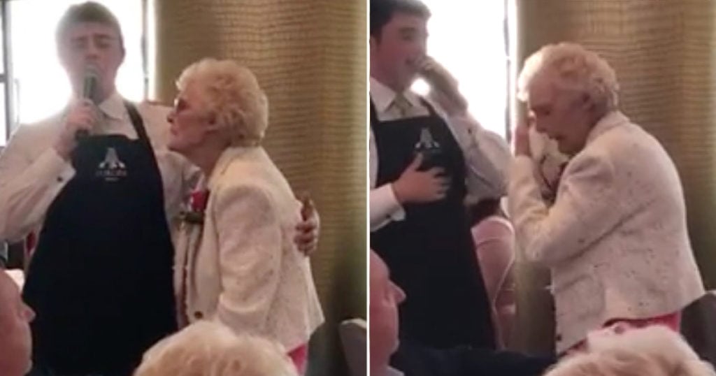 singing waiter moves grandma to tears