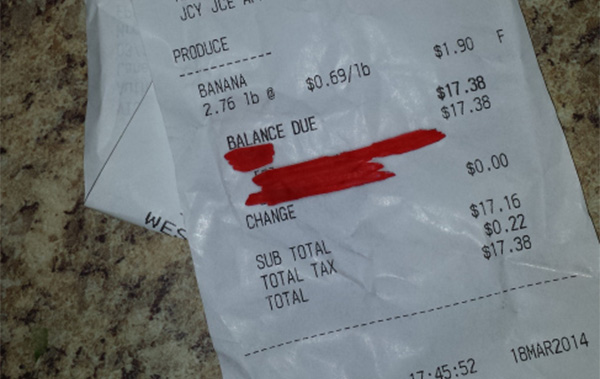 Grocery bill that was paid my angel in disguise. 