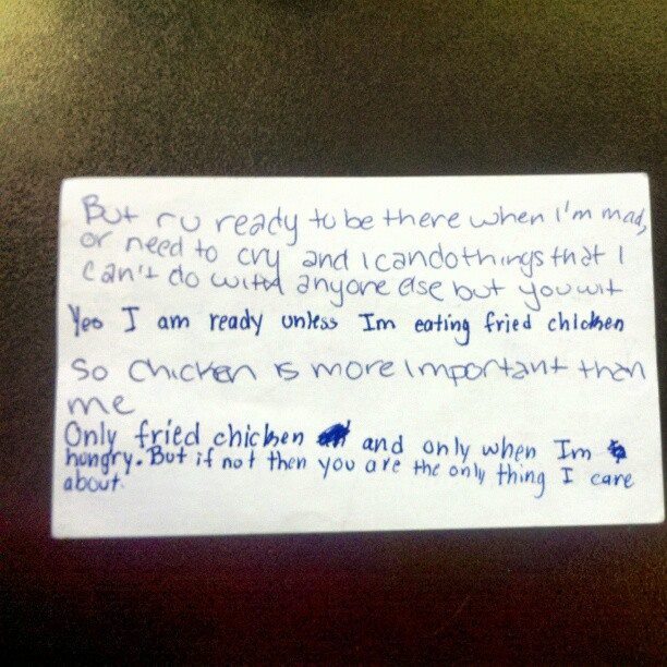 Fried chicken love note. 