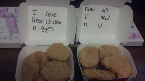 Chicken nuggets love note. 