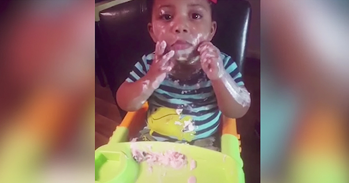 Funny Baby Makes Huge Mess While Enjoying Eating His Yogurt Snack